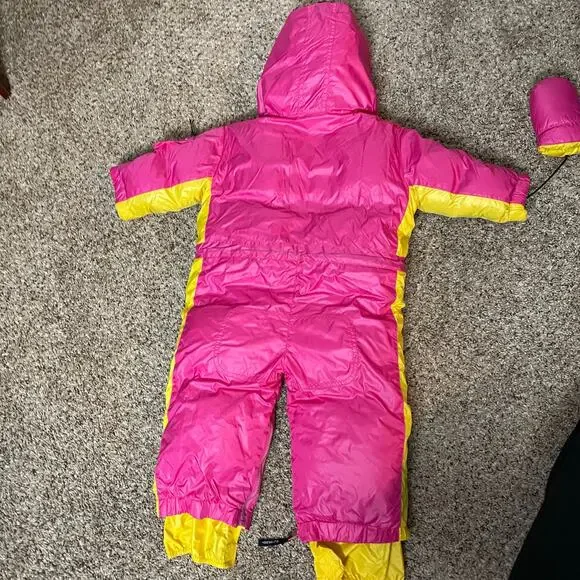 VTG Ralph Lauren Goose Down SnowSuit Bunting 12m-24m Pink & Yellow Puffer Zipper - Picture 10 of 11